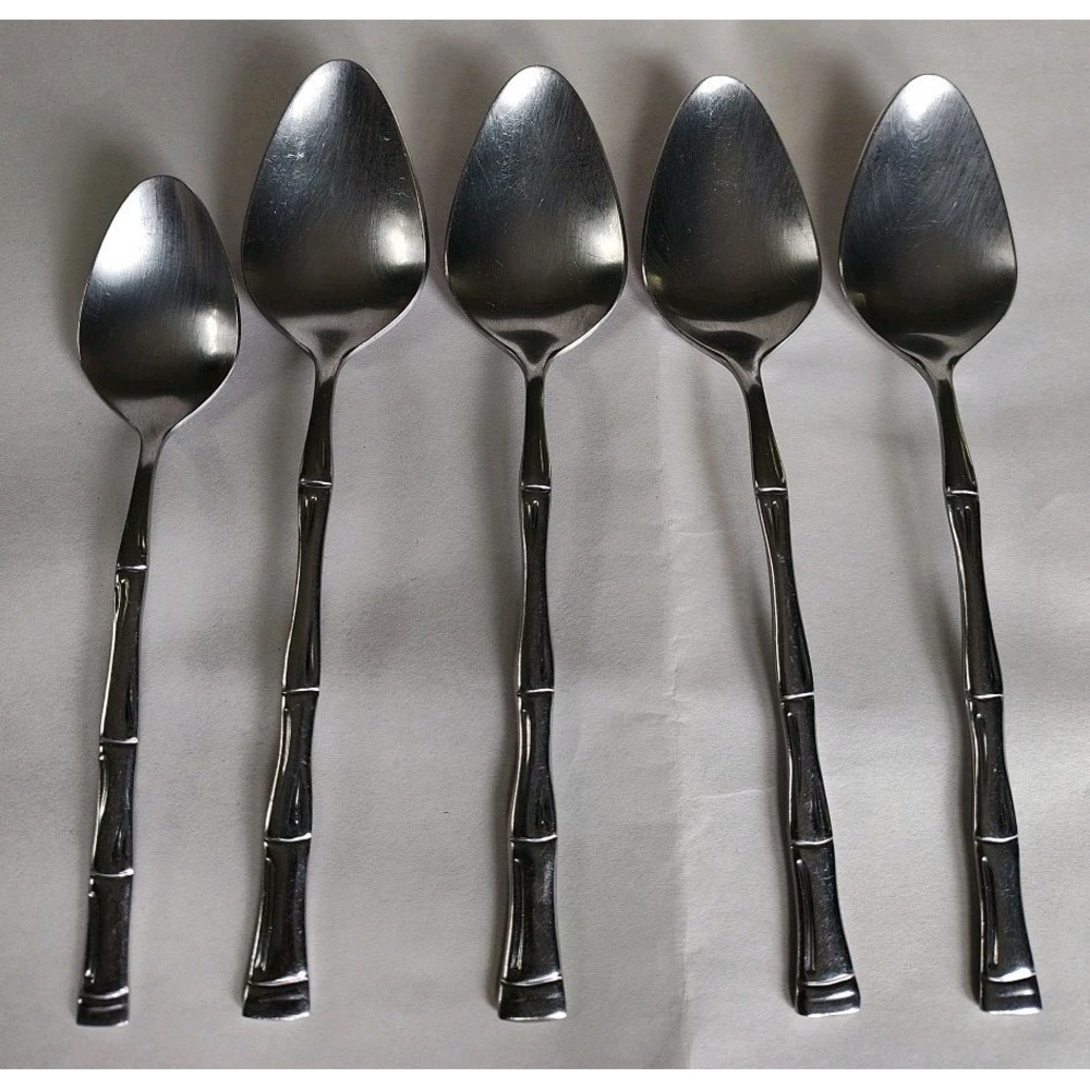 Bamboo Stainless Steel Tablespoons Spoons & Teaspoon Made In Korea Lot Of 5